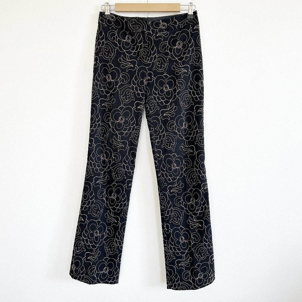 Cache Embroidered Floral Trousers Straight Leg Pants